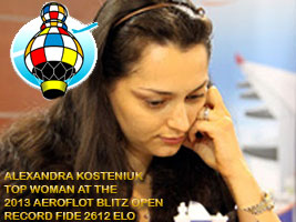 Chess Queen Kosteniuk is the top woman finisher at the 2013 Aeroflot Blitz Open